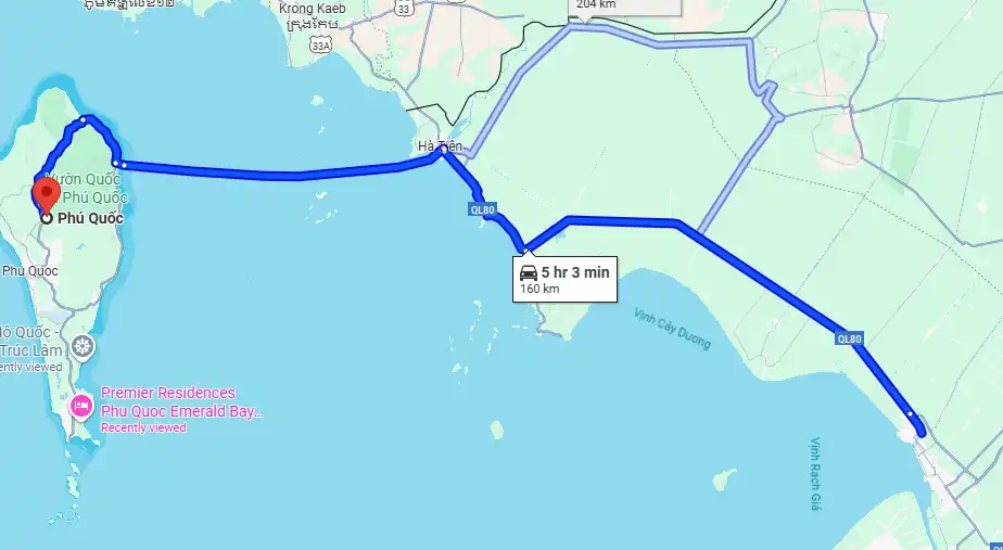 Ferry to Phu Quoc crossing calm sea waters with island views in the distance.
